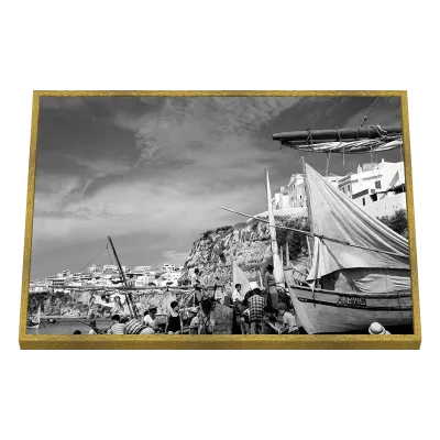 Quadro Decorativo Porto Mediterrâneo em Preto e Branco