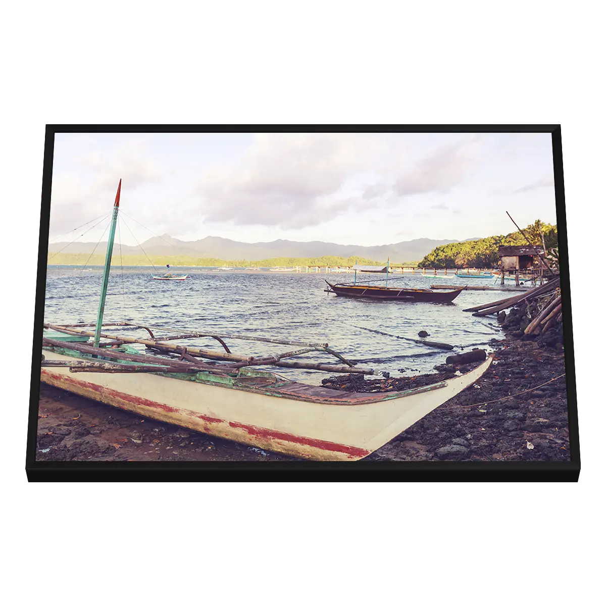 Quadro Decorativo Barcos Ancorados na Praia Tropical - BARCO-0006