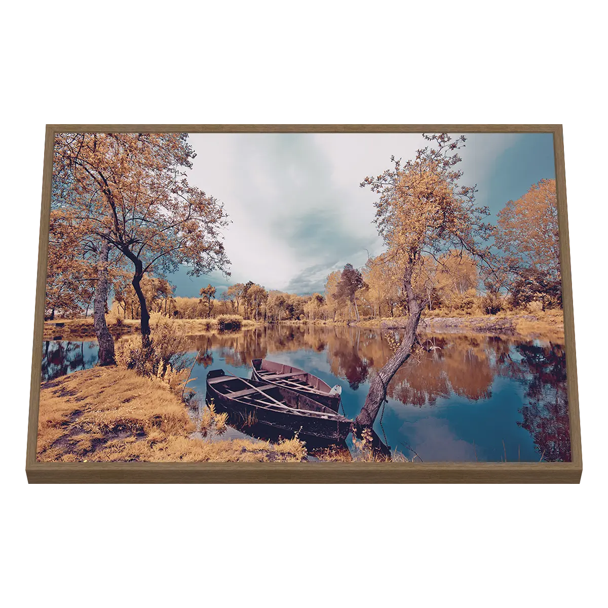 Quadro Decorativo Barcos na Lagoa Outonal - BARCO-0102