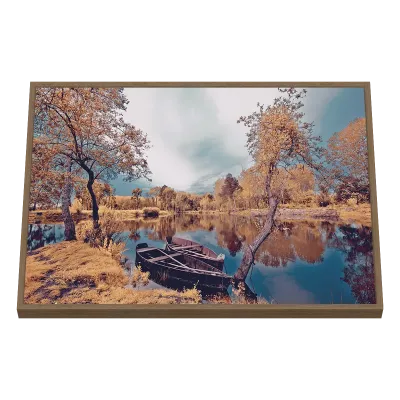 Quadro Decorativo Barcos na Lagoa Outonal