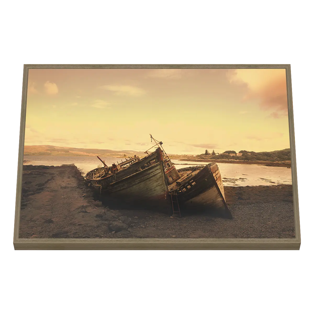 Quadro Decorativo Barcos Abandonados ao Pôr do Sol - BARCO-0106