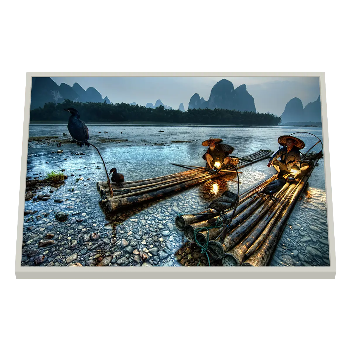 Quadro Decorativo Barcaças do Rio Li ao Amanhecer - BARCO-0107