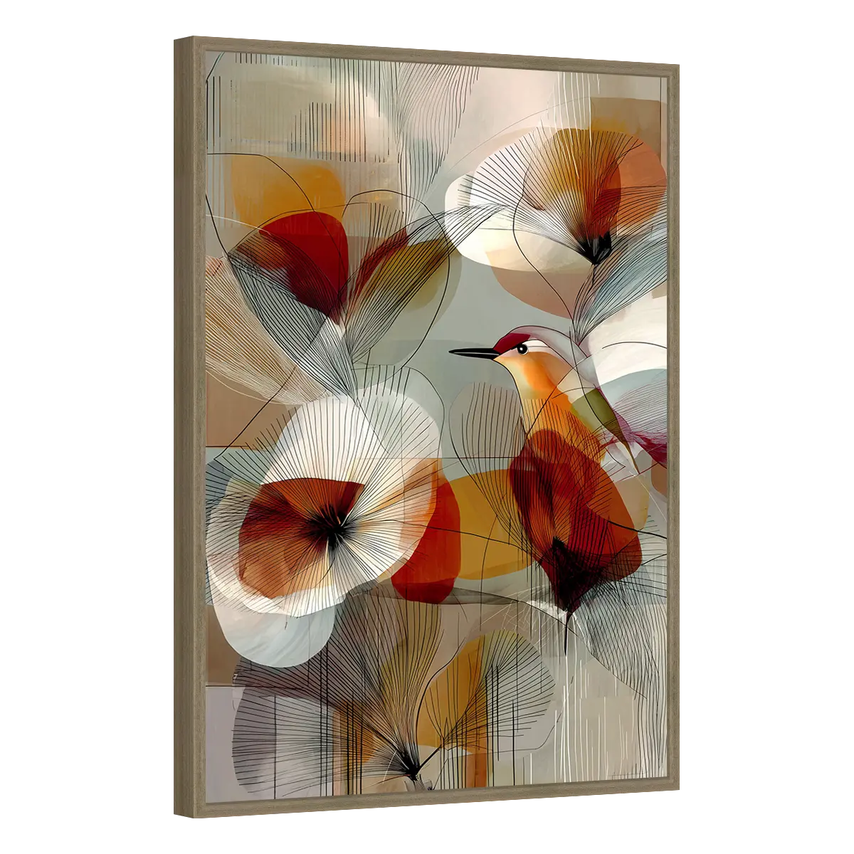 Quadro Decorativo Pássaro Entre Flores Abstratas - ANI-0005