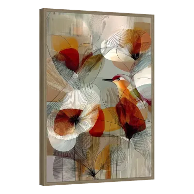 Quadro Decorativo Pássaro Entre Flores Abstratas