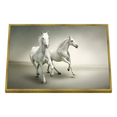 Quadro Decorativo Cavalos Brancos em Harmonia